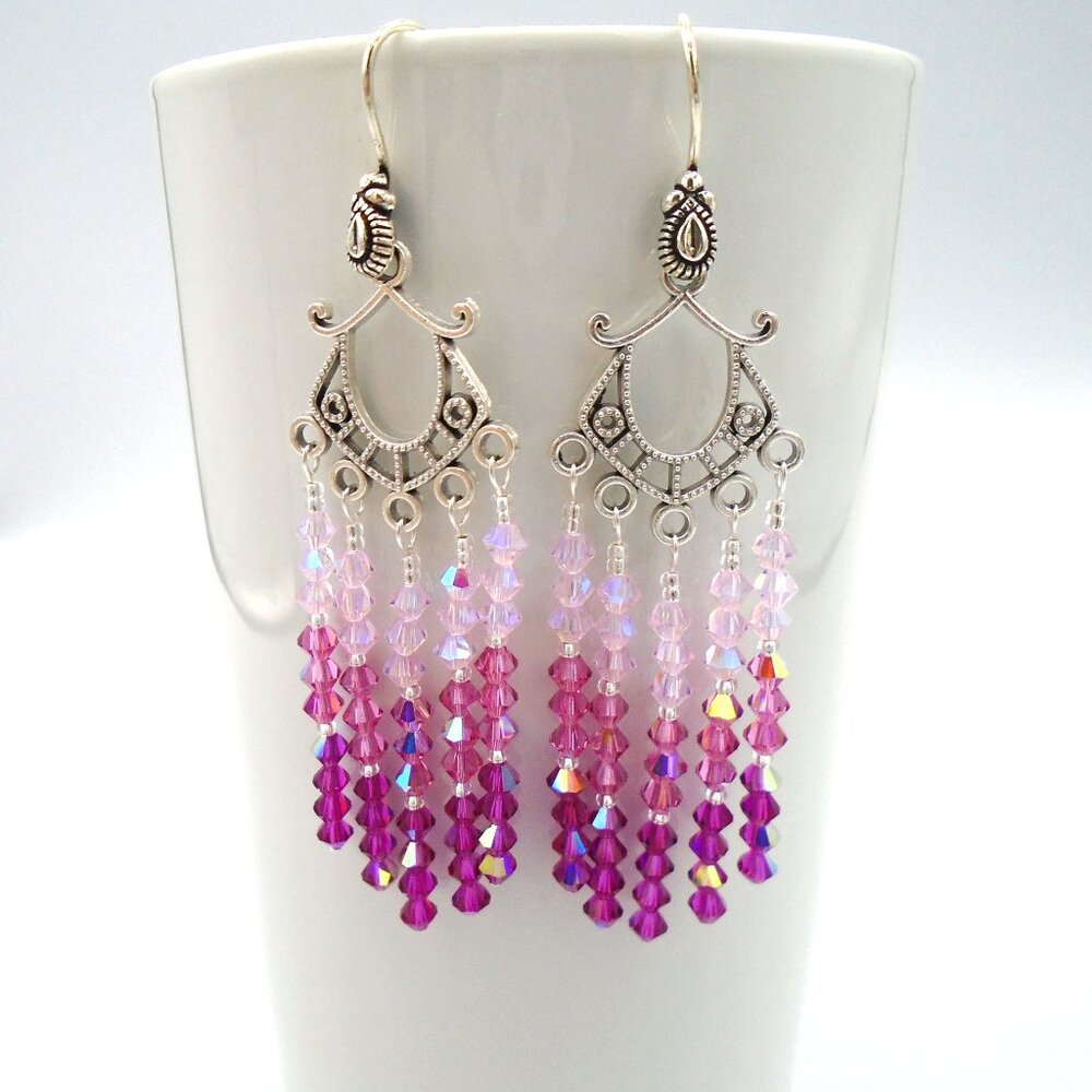 FUCHSIA AB OMBRE Austrian Crystals Chandelier Earrings NEW Jolie Kreations